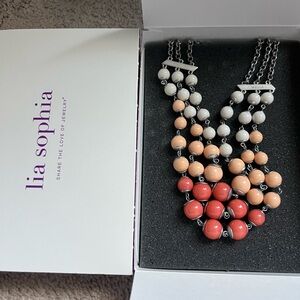 Lia Sophia Red and Cream Beaded Necklace